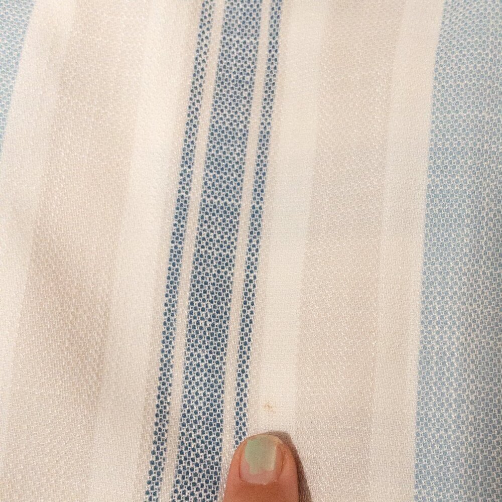 SheFly Blue White Striped Linen Dress Size 40 M Sleeveless Wrap Bodice Summer - Picture 5 of 5